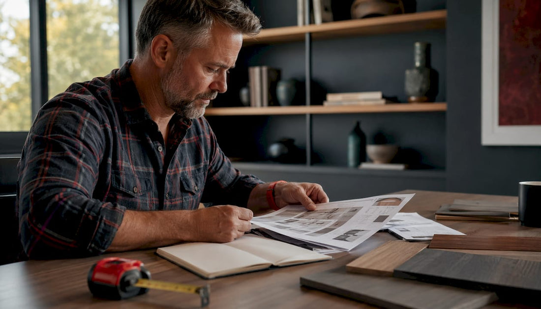 Contractor reviewing custom built-ins cost documents