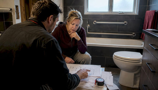Home renovation consultation in bathroom
