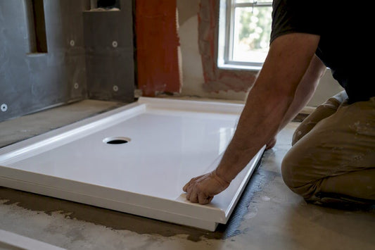Hands positioning walk-in shower base