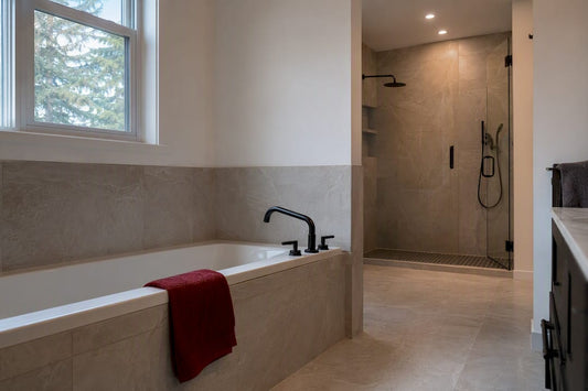 Bathroom showing tub and walk-in shower options