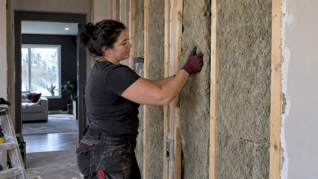 Contractor installing acoustic wall insulation